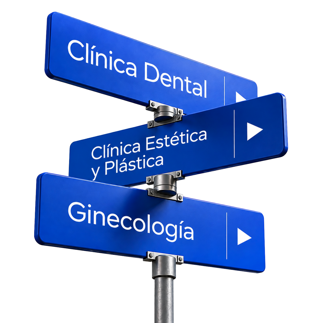 Letreros con especialidades: Clínica Dental, Clínica Estética y Plástica, Ginecología
